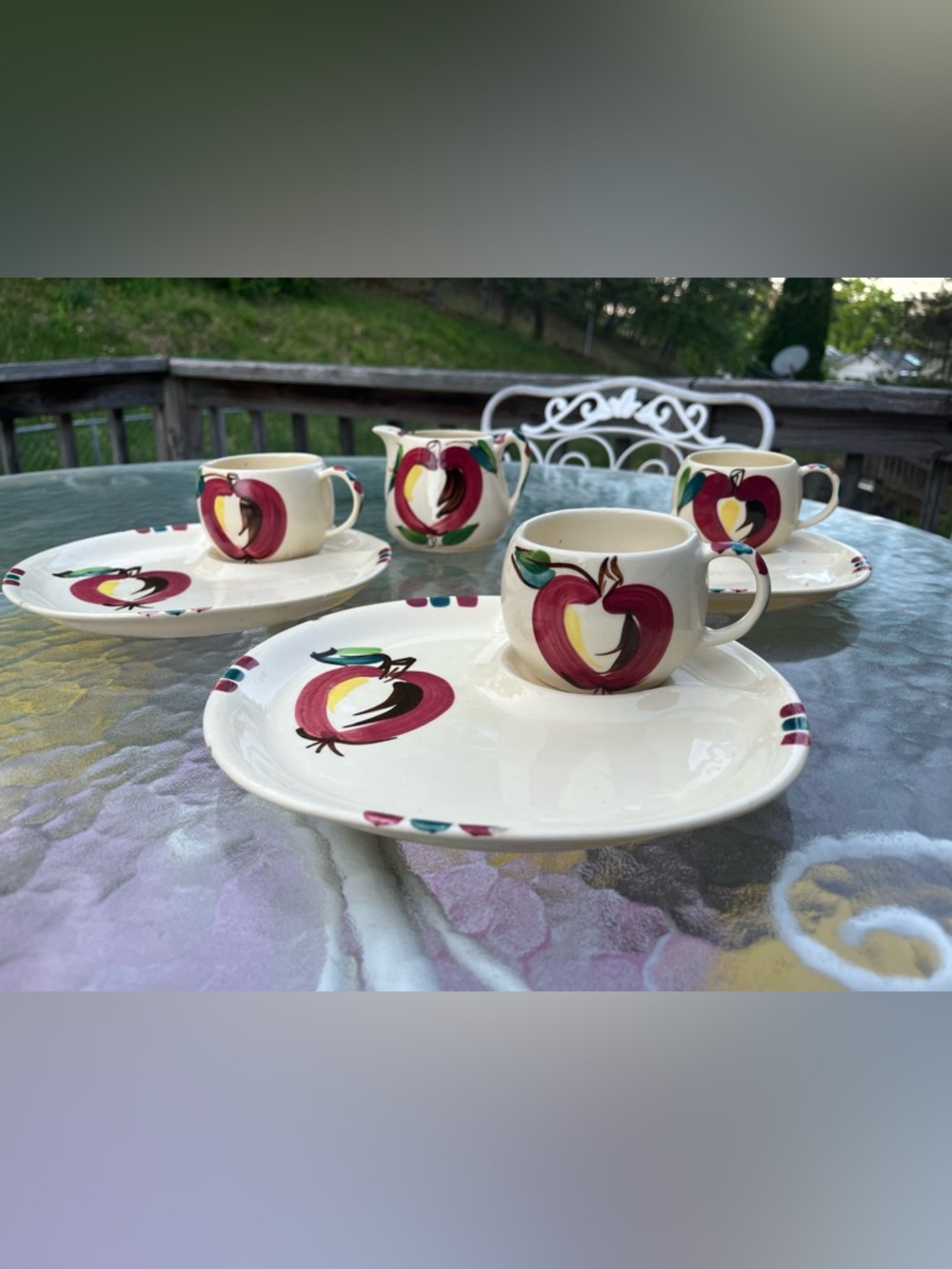 Vintage Puritan Apple Ceramic snack sets and creamer